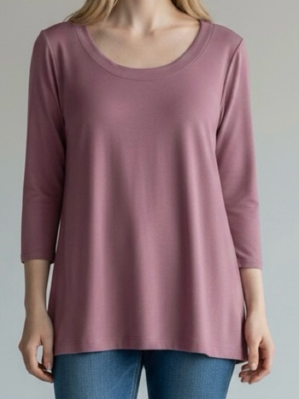 NwoT J.Jill Women Pima 3/4 Sleeve Scoop Neck Tee 2X Rose Pink Coastal Minimalist